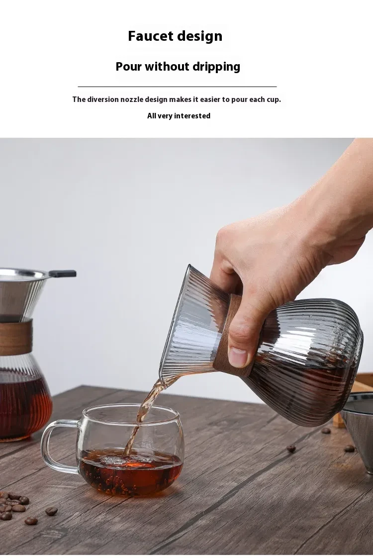 Hand-washed Glass Striped Coffee Pot Household With Filter Filter Cup Suit
