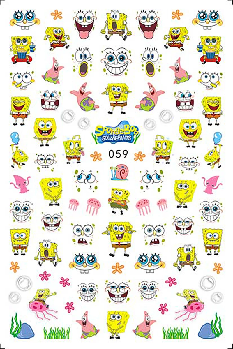 Color: Chocolate - 1PCS Miniso Spongebob Cartoon Nail Stickers Nail Art Decoration Cute Hello Kitty Stitch Nail Art Stickers Nail Art Supplies