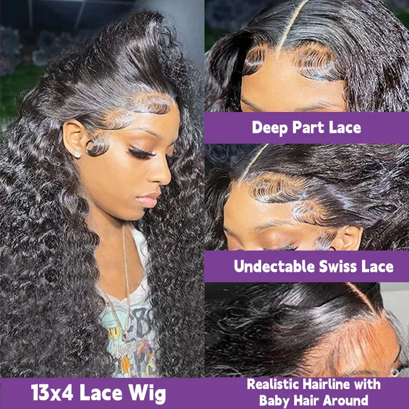 Color: #12, Ships From: CHINA, Stretched Length: 4inches, Density: 100% - Curly Human Hair Wigs For Women Water Wave Lace Front Wig 13x4 13x6 Lace Frontal Deep Wave Wig 100% Human Hair Hd Lace Wigs