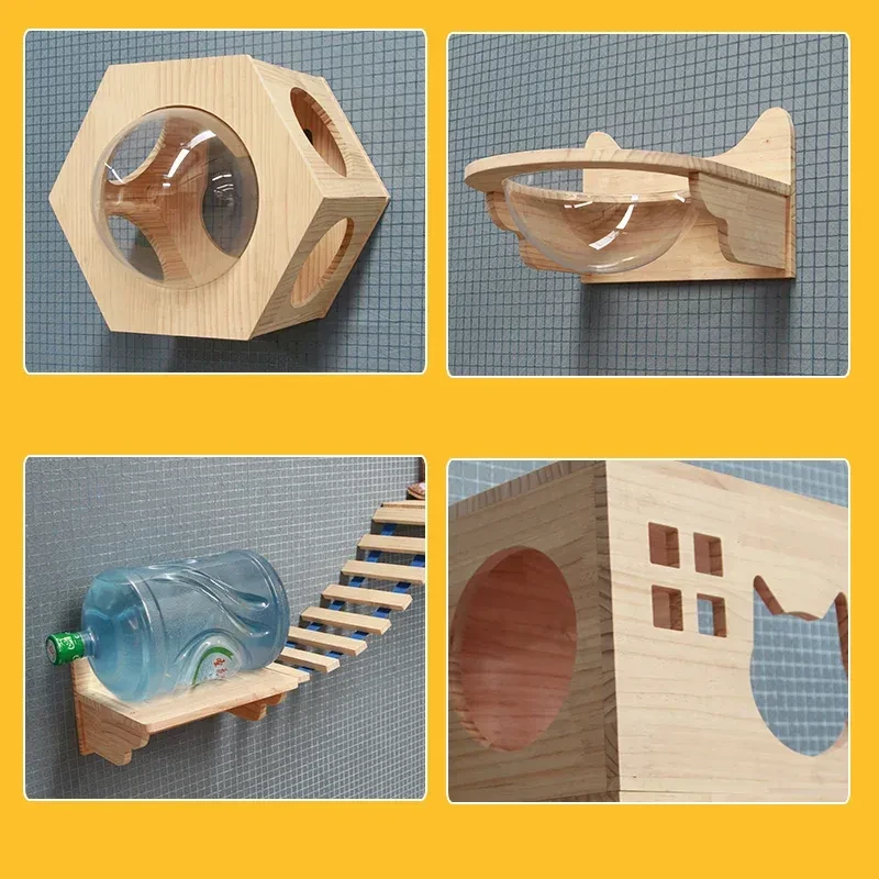 Pet Cat Climbing Frame Wall Type Solid Wood Wall Hanging Platform