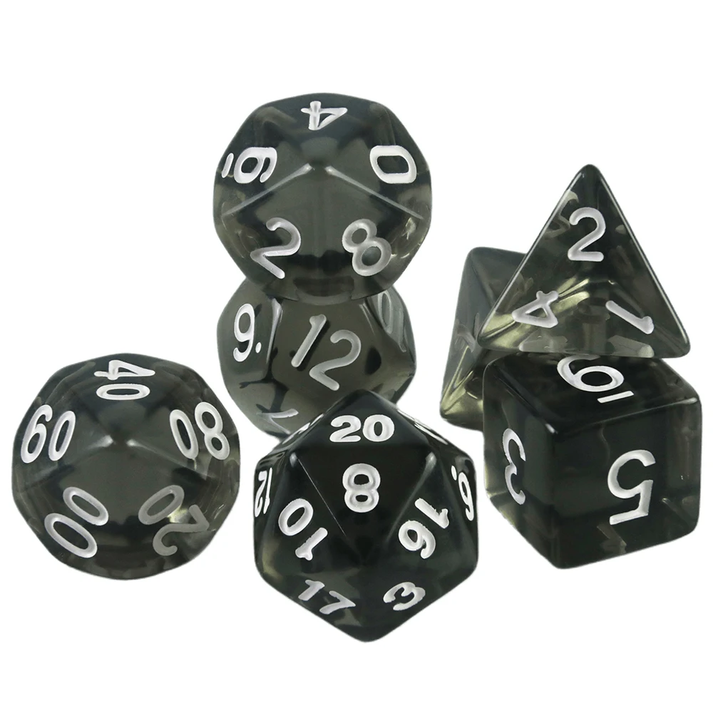 Color: black - High Quality  7 Pcs/set Transparent Crystal Digital  Polyhedral Dice Sets D4-D20 ,  for DNDGame Dados Rpg  Board Game