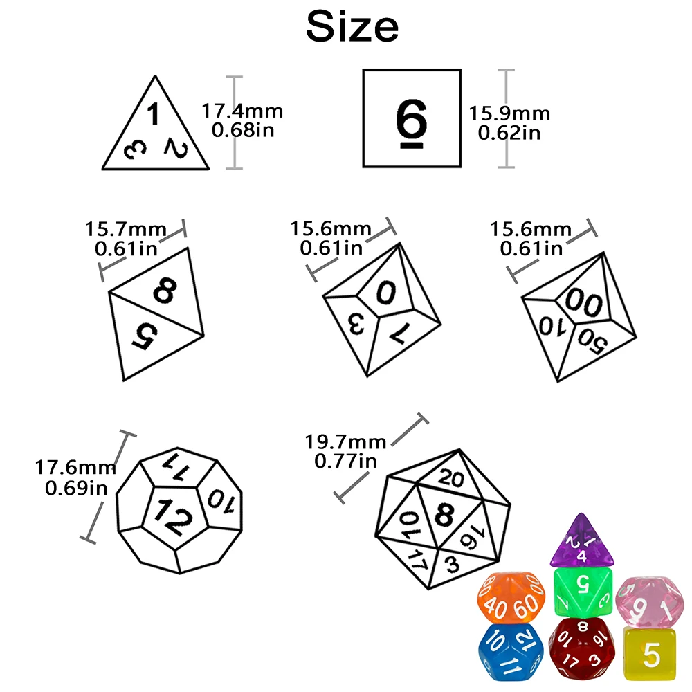 Color: black - High Quality  7 Pcs/set Transparent Crystal Digital  Polyhedral Dice Sets D4-D20 ,  for DNDGame Dados Rpg  Board Game