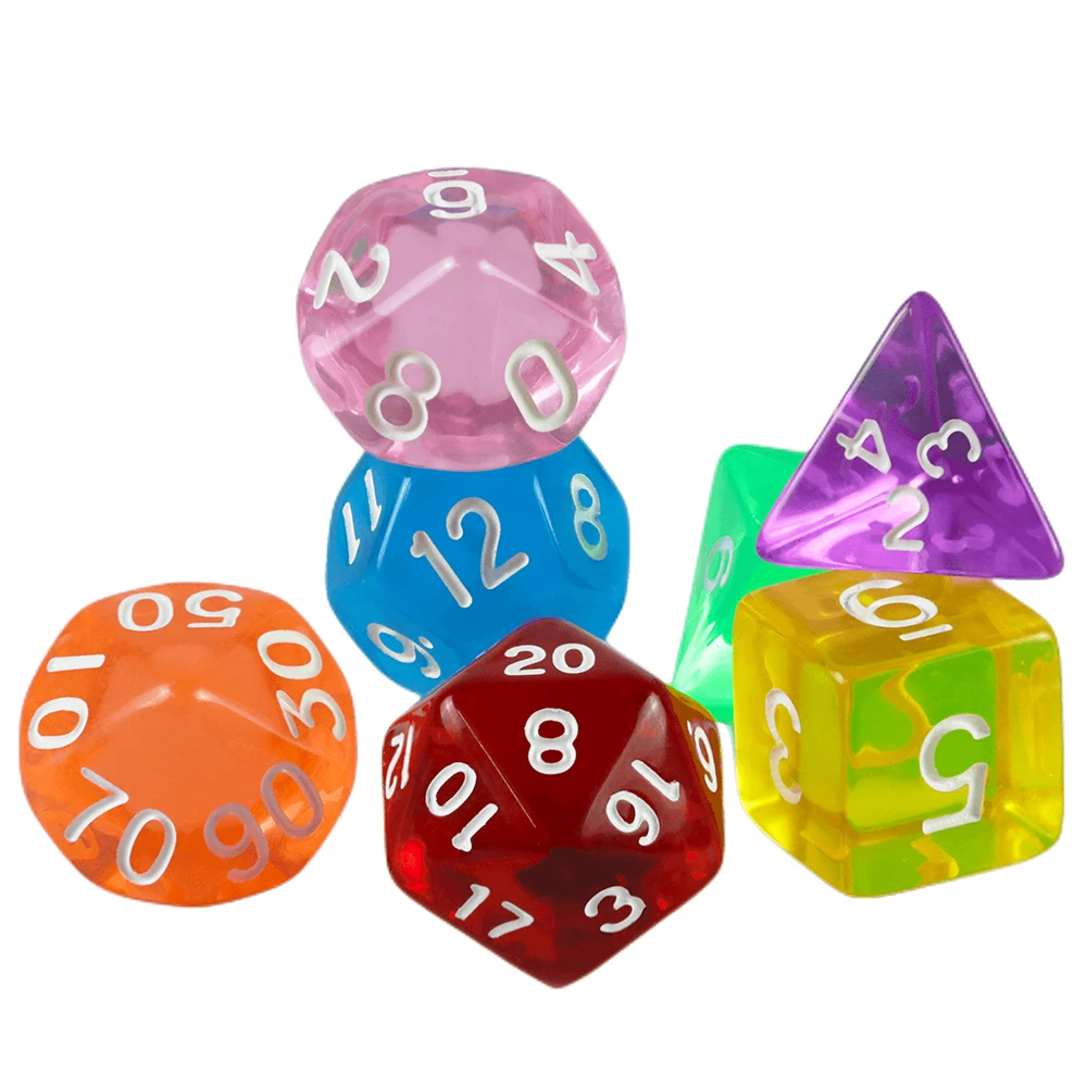 Color: black - High Quality  7 Pcs/set Transparent Crystal Digital  Polyhedral Dice Sets D4-D20 ,  for DNDGame Dados Rpg  Board Game
