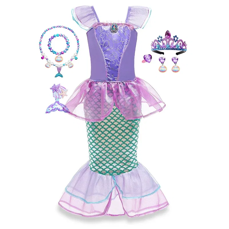 Color: Coffee, Kid Size: 5 - Disney Little Mermaid Ariel Costumes for Girls Princess Dress Cosplay Halloween Carnival Kids Birthday Party Dress Up Clothing