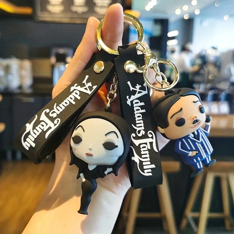 Color: Yellow, Ships From: CHINA - Cartoon Wednesday Addams Silicone Keychain Pendant Car Backpack Bag Keyring 3D Doll Unisex Women Men Gifts Key Chain