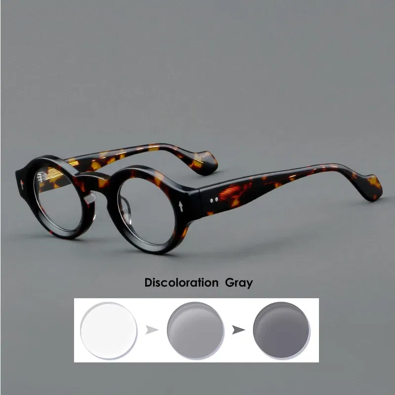 Frame Color: PURPLE, Eye Prescription: +350 - VCKA Round Acetate Reading Glasses Frame Retro Men Prescription Anti-blue discolor Women Custom Optics Retro Eyewear +0.50to +10