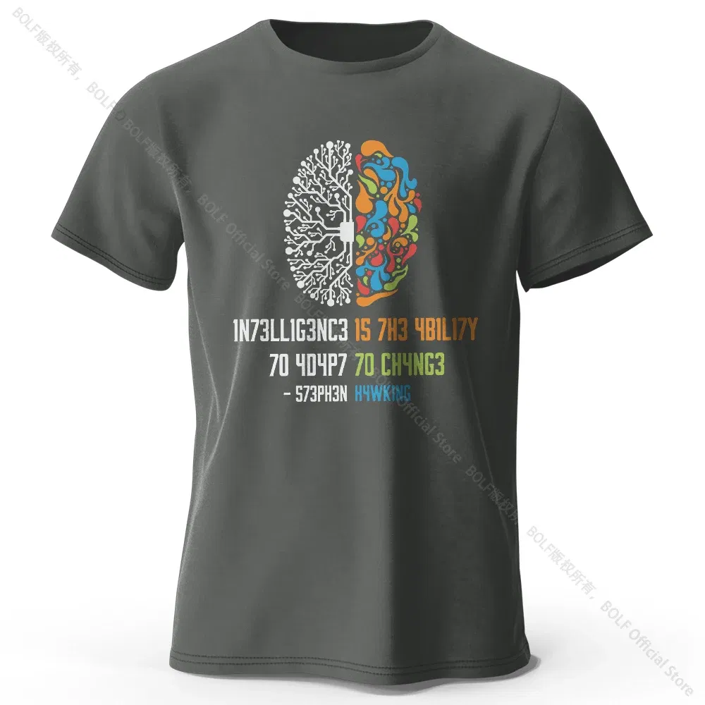 Color: Dark Grey, Size: XL - Funny Brain Power Printed 100% Cotton T-Shirt, Soft & Breathable Round Neck Short Sleeve Tee, Unisex Quirky Style