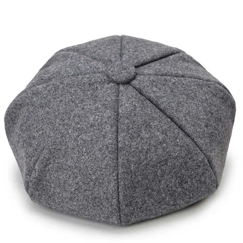 Color: Pink - Woolen solid color beret fashion outdoor cotton hat autumn and winter windproof hats men's and women's universal caps