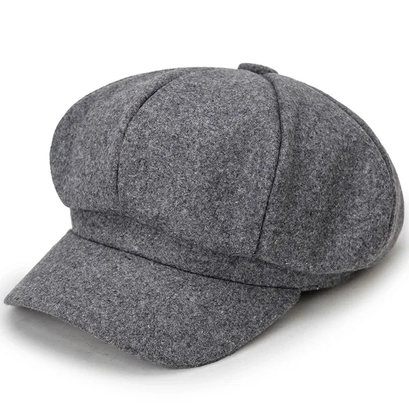 Color: Pink - Woolen solid color beret fashion outdoor cotton hat autumn and winter windproof hats men's and women's universal caps