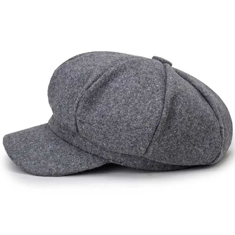 Color: Pink - Woolen solid color beret fashion outdoor cotton hat autumn and winter windproof hats men's and women's universal caps