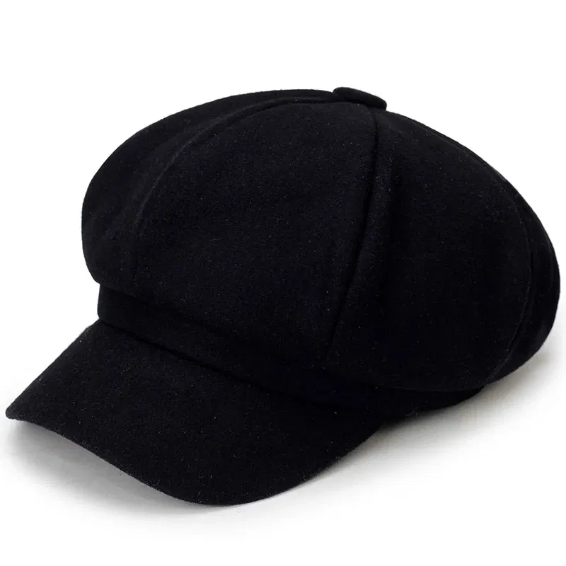 Color: Pink - Woolen solid color beret fashion outdoor cotton hat autumn and winter windproof hats men's and women's universal caps