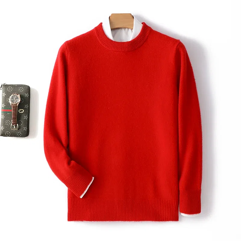 Color: Light Grey, Size: M, Ships From: CHINA - Men's 100% Pure Wool Cashmere Sweater O-Neck Pullover Knit Sweater Autumn and Winter New Long Sleeve High-End Jumpers Thick Tops