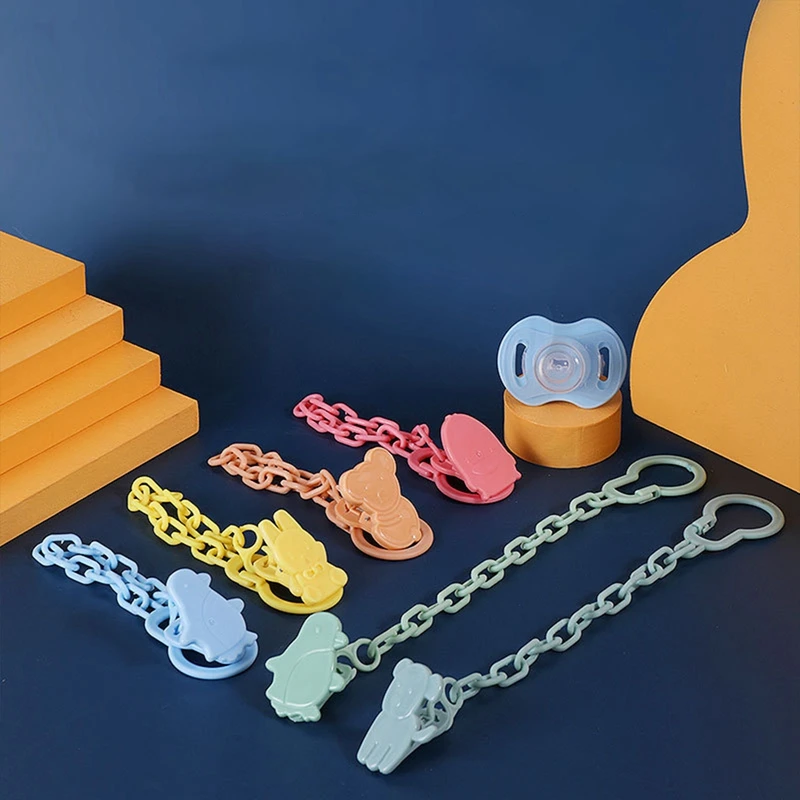 Color: Green - Baby Pacifiers Chain Cartoon Animal Nipple Clips Kids Infant Pacifier Safety Clamp Hanging Leashes Soother Teether Clip Chain