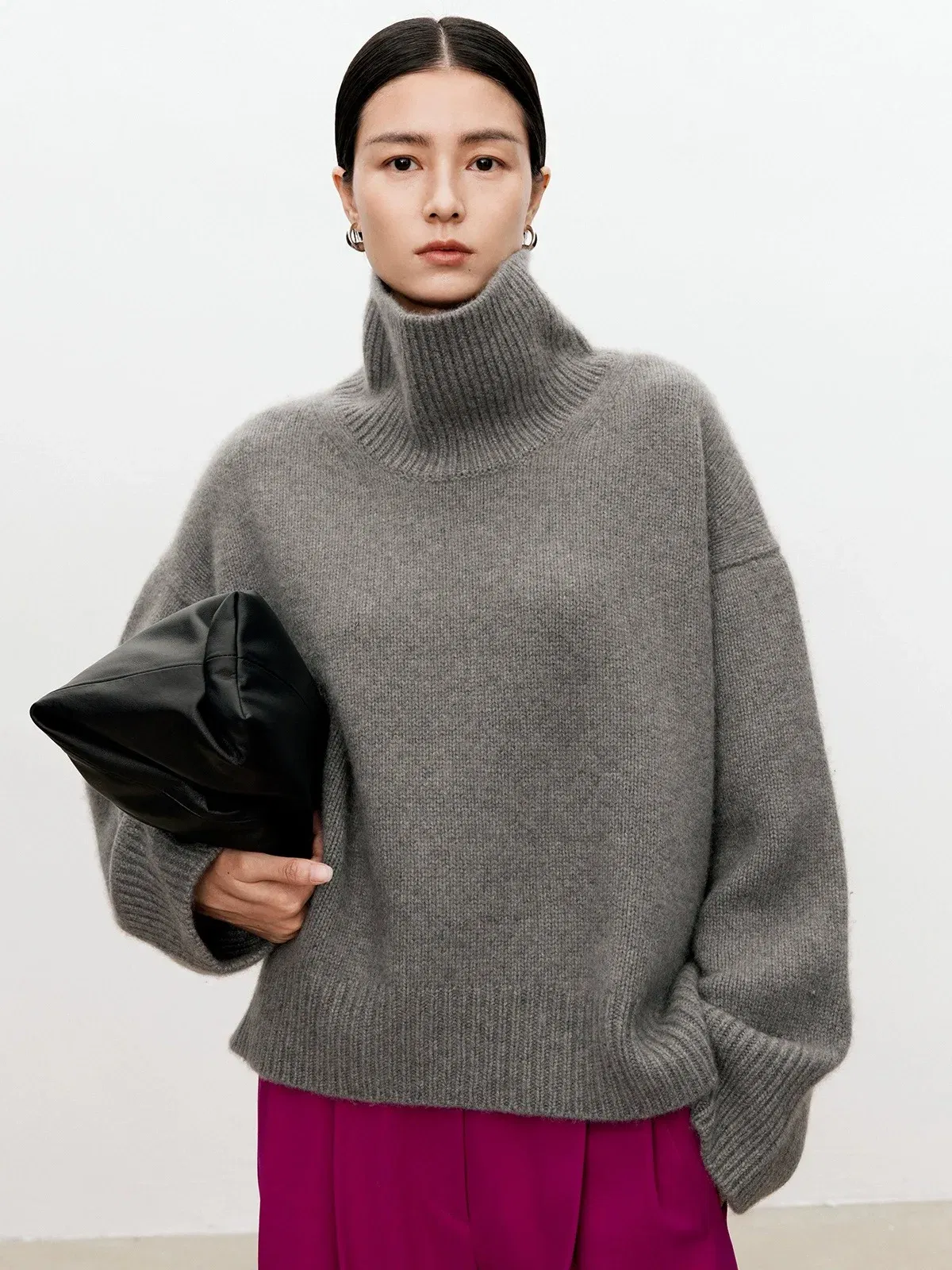Color: SKY BLUE, Size: XXL, Ships From: CHINA - Turtleneck pure cashmere sweater female loose and thick languid lazy wind pullover sweater knitting base WOOL sweater
