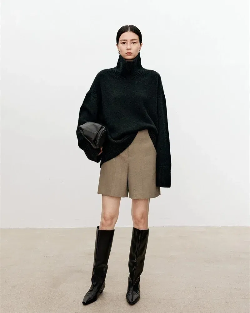 Color: SKY BLUE, Size: XXL, Ships From: CHINA - Turtleneck pure cashmere sweater female loose and thick languid lazy wind pullover sweater knitting base WOOL sweater