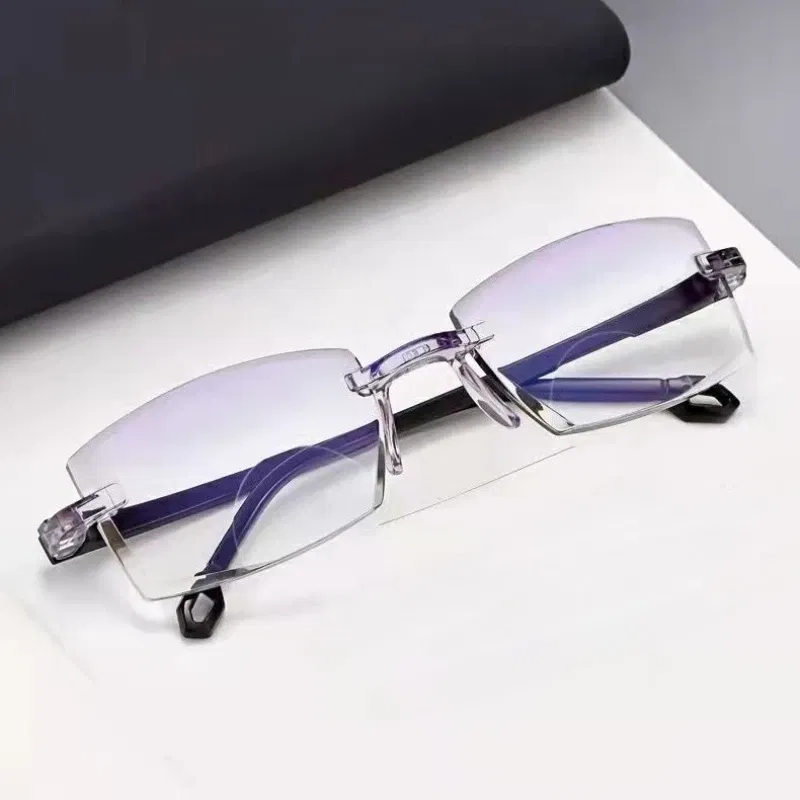 Eye Prescription: +400, Frame Color: green - New Blue Light Blocking Scratch Resistant Bifocal Reading Glasses for Both Men Women Universal Frameless Design Power 0 To +4.0