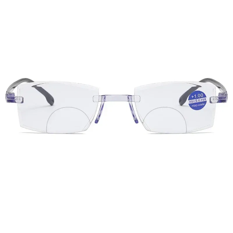 Eye Prescription: +400, Frame Color: green - New Blue Light Blocking Scratch Resistant Bifocal Reading Glasses for Both Men Women Universal Frameless Design Power 0 To +4.0