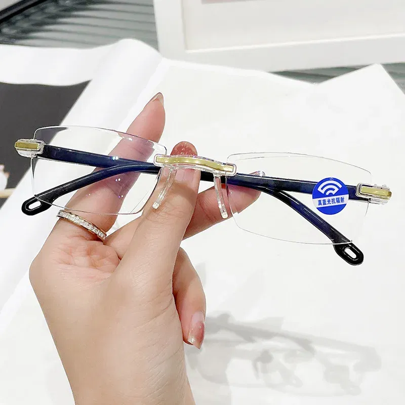 Eye Prescription: +400, Frame Color: green - New Blue Light Blocking Scratch Resistant Bifocal Reading Glasses for Both Men Women Universal Frameless Design Power 0 To +4.0