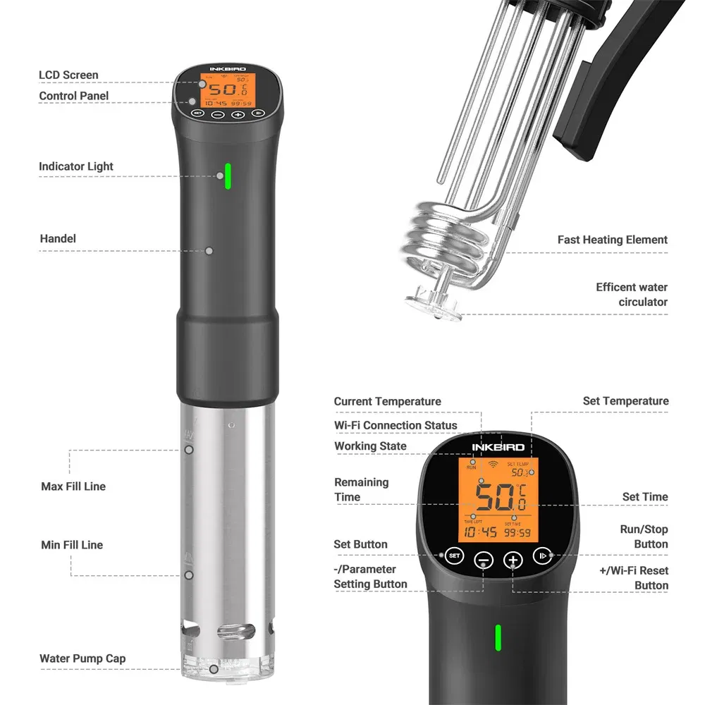 Color: Gold, Ships From: CHINA - INKBIRD Culinary Sous Vide ISV-200W Wi-Fi Precision Cooker Powerful&Durable Immersion Circulator with Stainless Steel Components