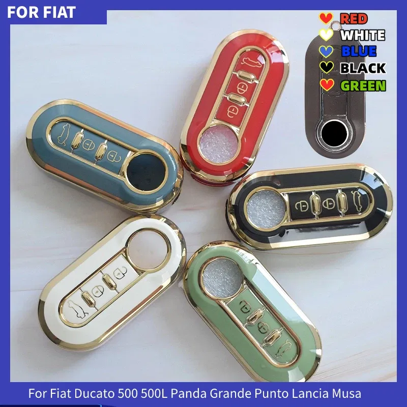 Color Name: WHITE - 3Buttons TPU Car Flip Key Case Cover For Fiat Ducato 500 500L Panda Grande Punto Lancia Musa Auto Shell Fob Accessories