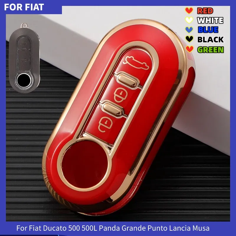 Color Name: WHITE - 3Buttons TPU Car Flip Key Case Cover For Fiat Ducato 500 500L Panda Grande Punto Lancia Musa Auto Shell Fob Accessories