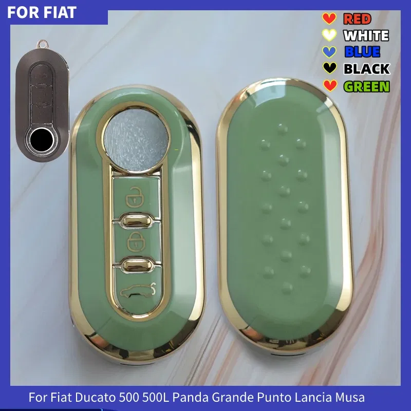 Color Name: WHITE - 3Buttons TPU Car Flip Key Case Cover For Fiat Ducato 500 500L Panda Grande Punto Lancia Musa Auto Shell Fob Accessories