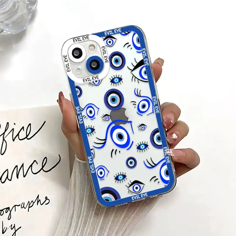 Color: Clear, Material: Denim - Blue Evil Eye Phone Case For Samsung Galaxy S10 S20 S21 S22 S23 S24 FE Plus Ultra Note 20 Transparent TPU Case
