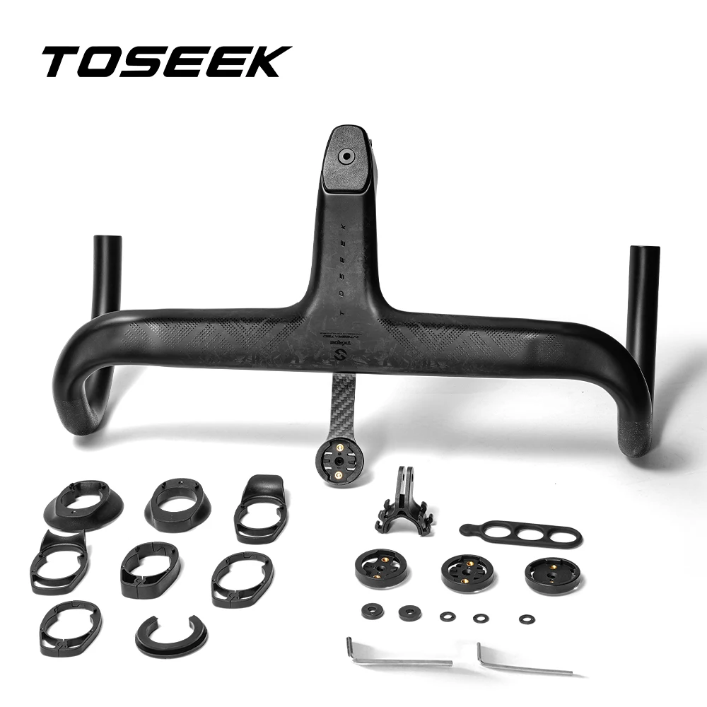 Color: Orange - TOSEEK Carbon Handlebar Road Carbon handlebar Drop bar T800 Carbon Integrated Handlebar Di2 Bicycle Accessories Carbon Drop bar