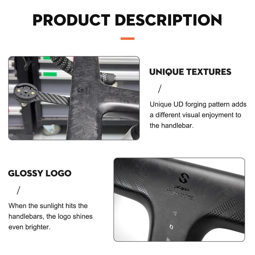 Color: Orange - TOSEEK Carbon Handlebar Road Carbon handlebar Drop bar T800 Carbon Integrated Handlebar Di2 Bicycle Accessories Carbon Drop bar