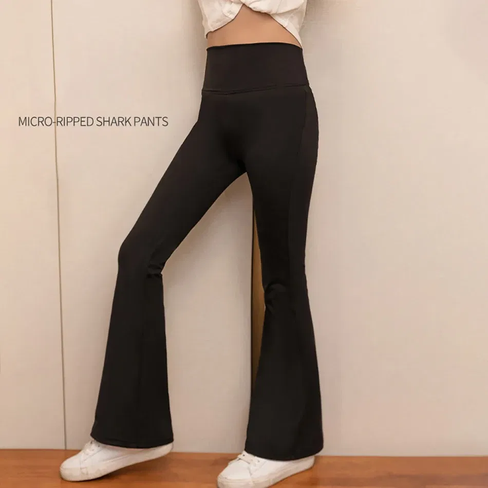 Color: Brown, Size: 128 - Girls High Waist Flared Pants for Spring and Autumn Kids Fashion Tight Leggings with Stylish Elastic Teenager Bottoms Clothes