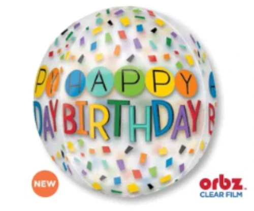Shape Orbz Balloon Happy Birthday Rainbow Confetti