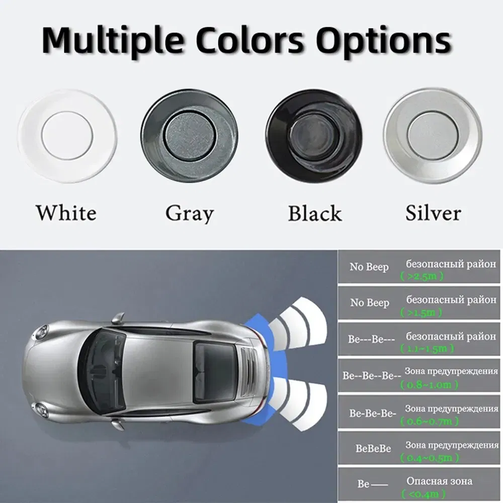 Color Name: WHITE - HIPPBQCC Car Parking Sensor Kit 4 Sensors Buzzer 22mm Reverse Backup Radar Sound Alert Indicator Probe System 12V Free Shipping