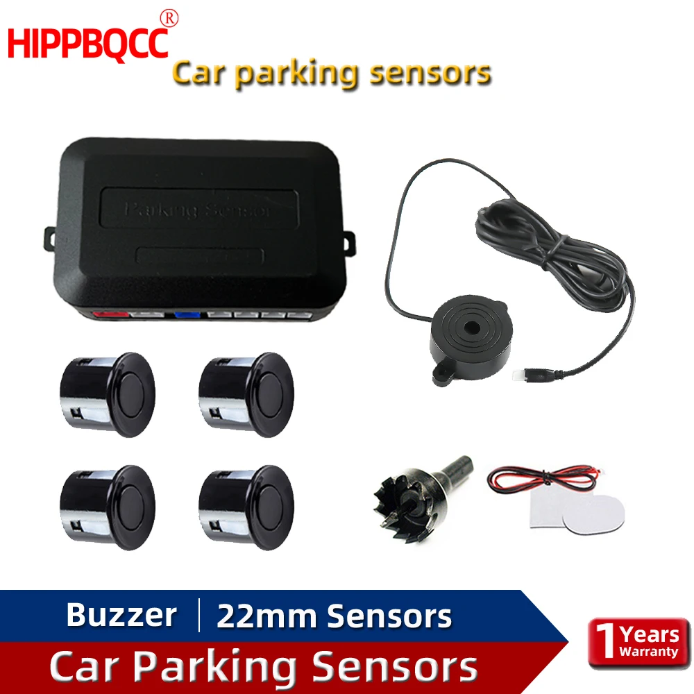 Color Name: WHITE - HIPPBQCC Car Parking Sensor Kit 4 Sensors Buzzer 22mm Reverse Backup Radar Sound Alert Indicator Probe System 12V Free Shipping