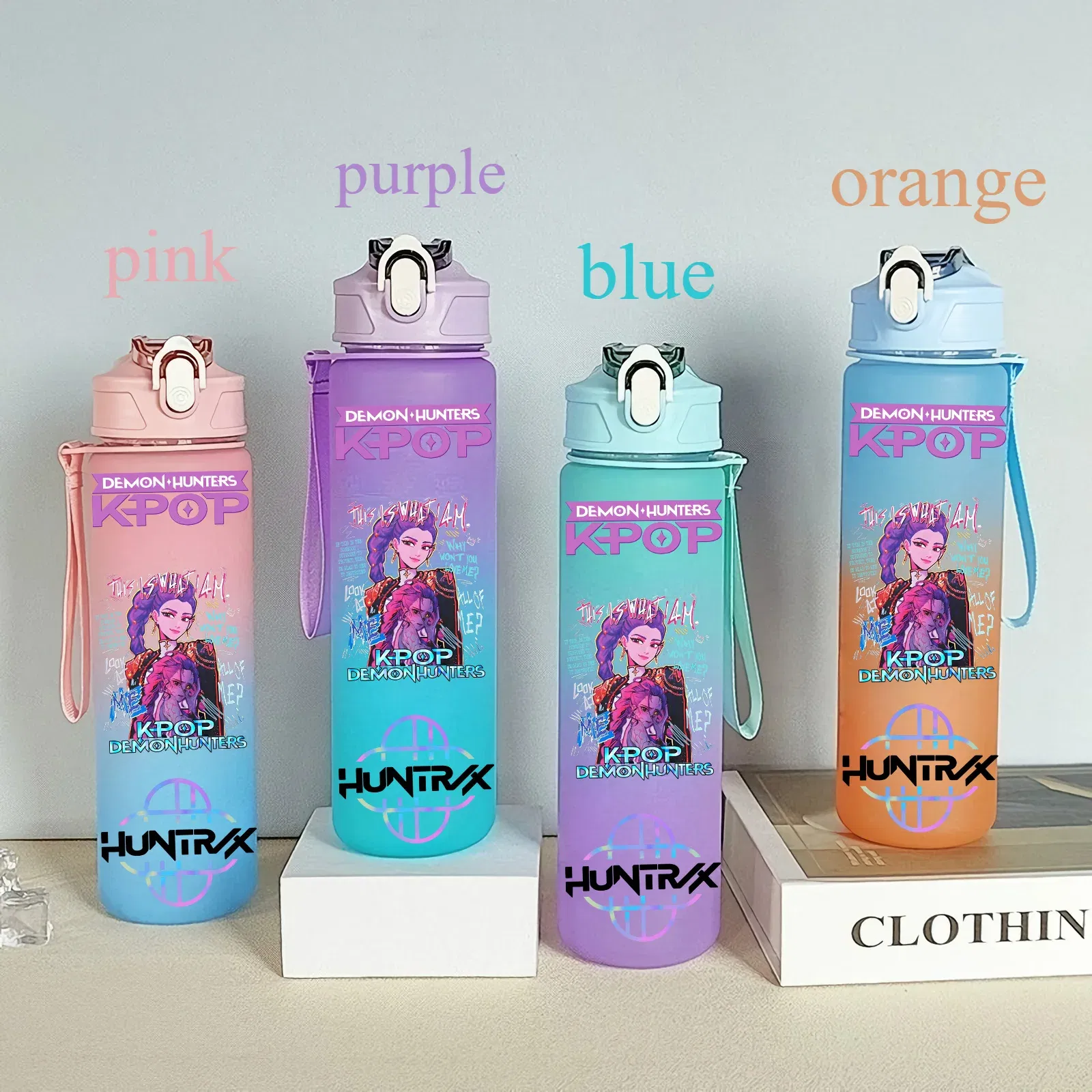 Color: Chocolate, Size: 40cm - 750ML K-pop Demon Hunters HUNTR X Rumi Mira Zoey Jinu Celine Kpop Plastic Water Cup K Pop Drinking Bottle School Huntrix Gourde