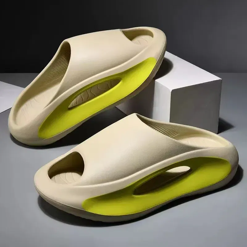 Color: Beige, Shoe Size: 38-39 - Summer Slippers Men Women EVA Soft Bottom Indoor Home Slides Sandals Light Beach Shoes Male Slippers Flip Flops Big Size 46 47