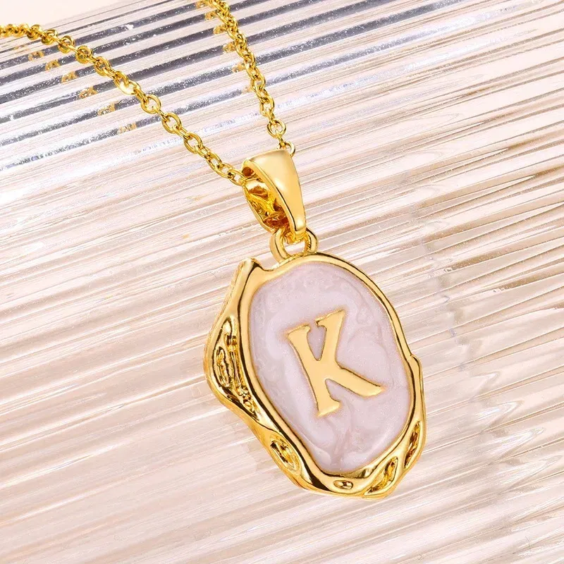 Metal Color: Antique Gold Plated, Length: 40cm - Y2K Stainless Steels Drip Oil 26 Letter Necklaces for Women Men Alphabet A-Z Initials Pendant Necklace Aesthetic Jewelry Gift