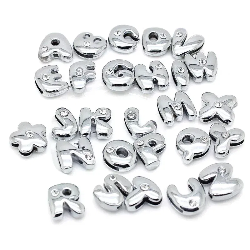 Color: COLOR - 8mm Fat Slide Letters Charms Bracelet Women Jewelry Making 1pc Slide Alphabet A-Z DIY Wristband Belt Keychain Pet Collar