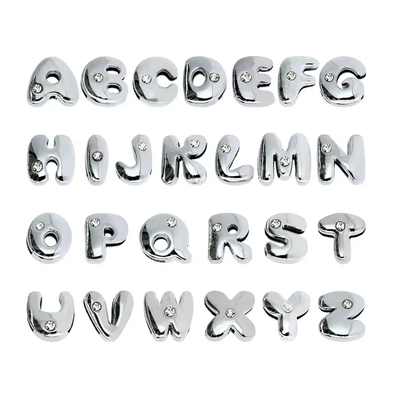 Color: COLOR - 8mm Fat Slide Letters Charms Bracelet Women Jewelry Making 1pc Slide Alphabet A-Z DIY Wristband Belt Keychain Pet Collar
