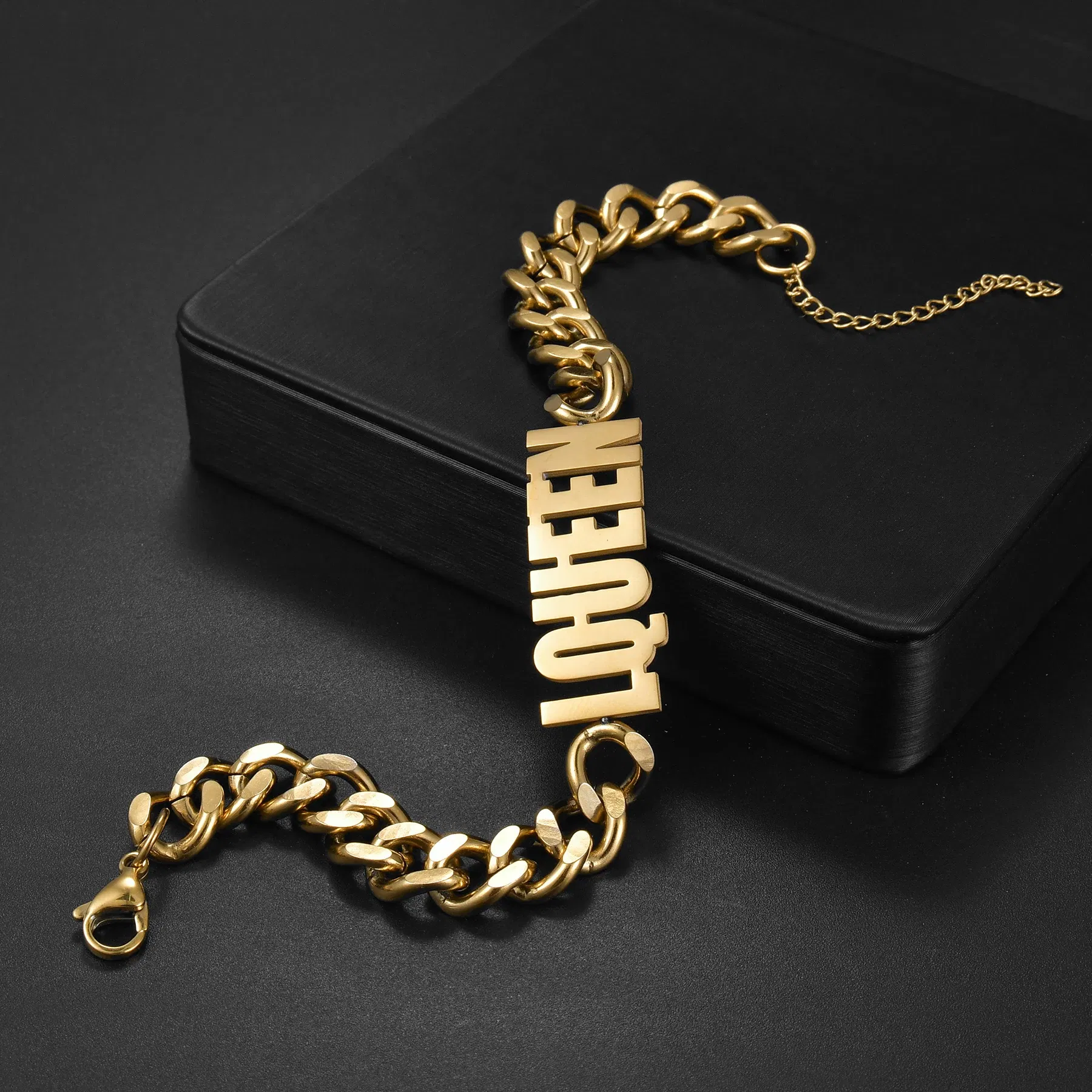 Metal Color: PURPLE, Length: 17.5cm, Main Stone Color: Silver - Atoztide Personalized Custom Name Bracelet for Women Men Stainless Steel 10mm Cuban Chain Nameplate Handmade Bangle Jewelry Gift