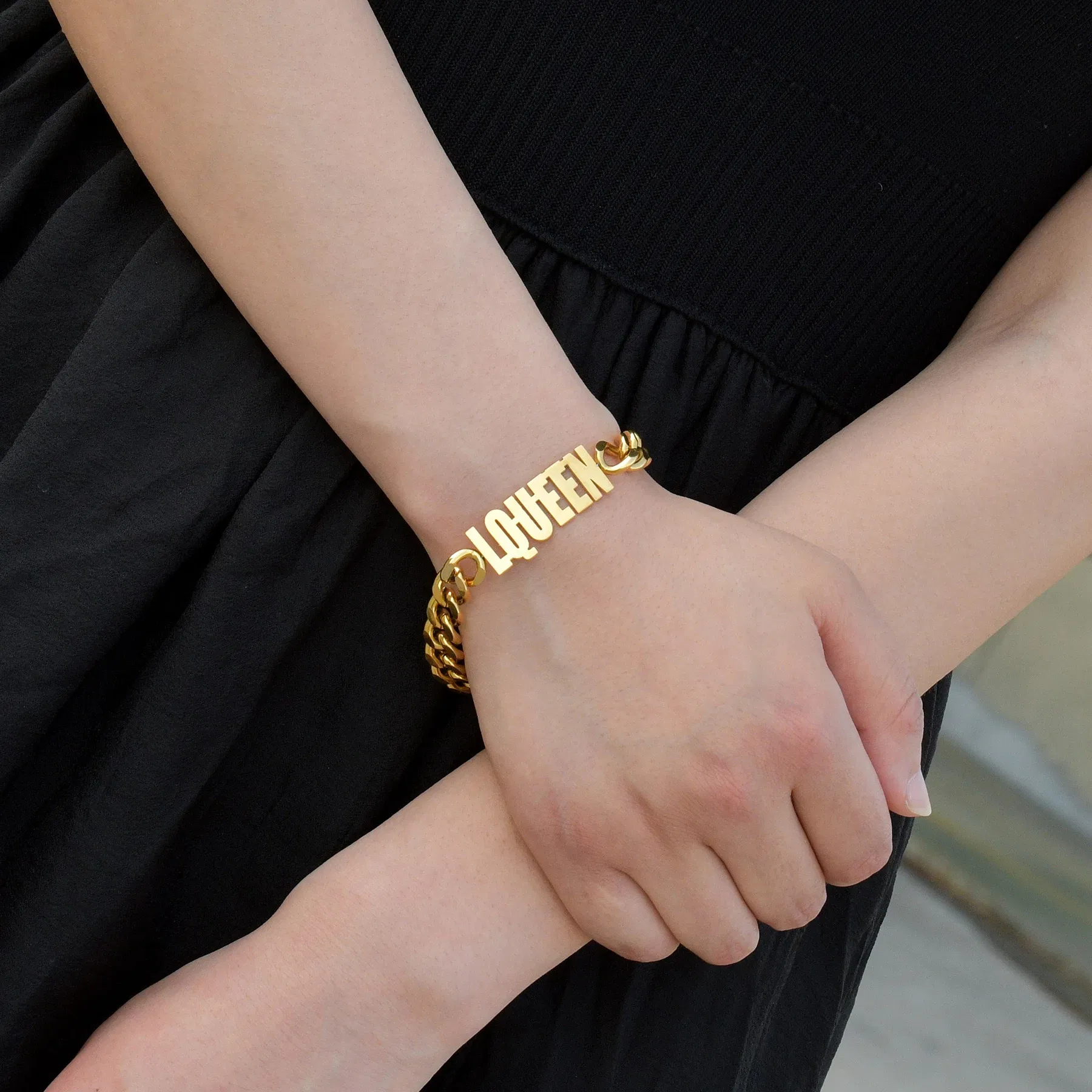 Metal Color: PURPLE, Length: 17.5cm, Main Stone Color: Silver - Atoztide Personalized Custom Name Bracelet for Women Men Stainless Steel 10mm Cuban Chain Nameplate Handmade Bangle Jewelry Gift