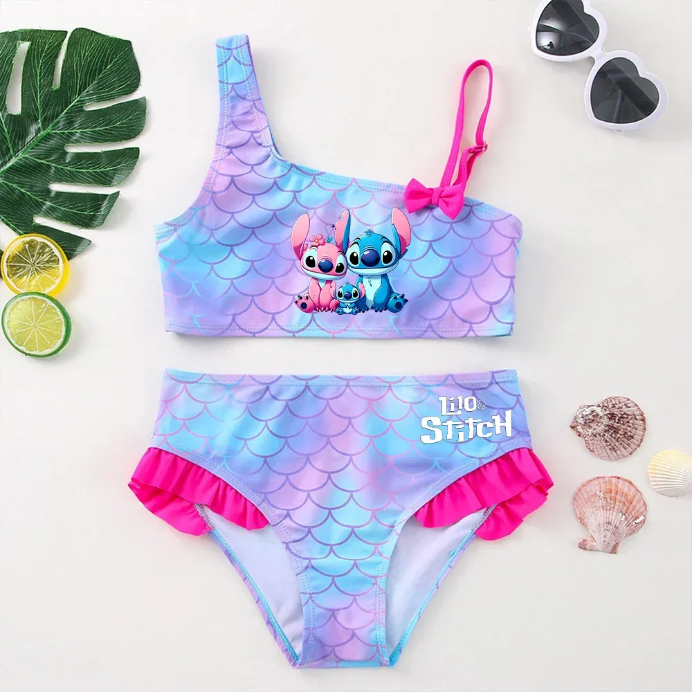 Color: Khaki, Size: XL - Lilo Stitch Girls Tankini Swimsuits Summer Beach wear Children Kids Wear Bathing Suits Two-pieces Bikini Dresses Fashion