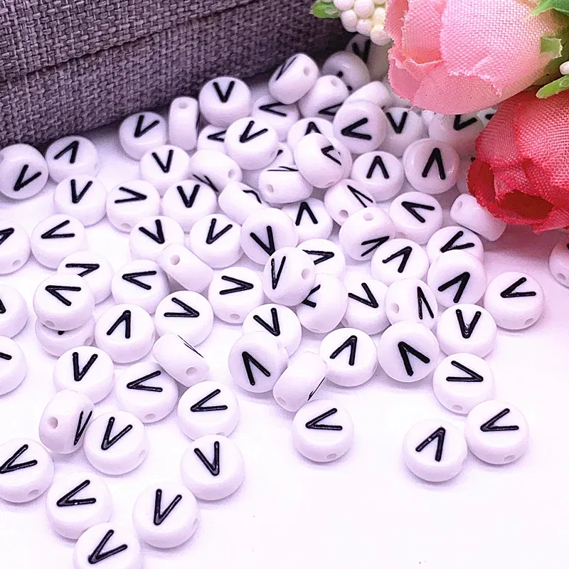Color: Sky blue - 100pcs/lot 7x4mm 26 Letter Beads Round Shape Beads Alphabet Letter Charms for Make Jewelry Accessories