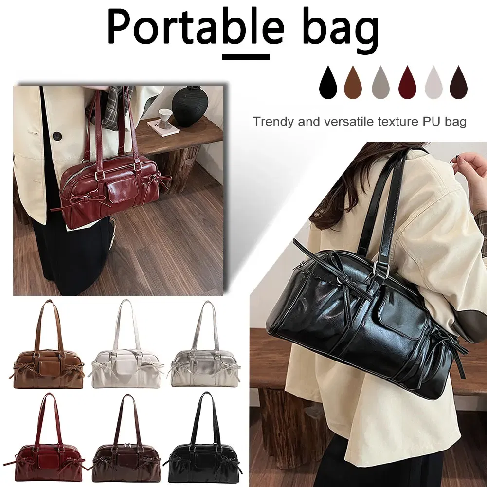 Color: Red, Ships From: CHINA - Stylish Women Bow Shoulder Bag in PU Leather with Multi Pockets Ideal for Casual Outings Travel and Shopping