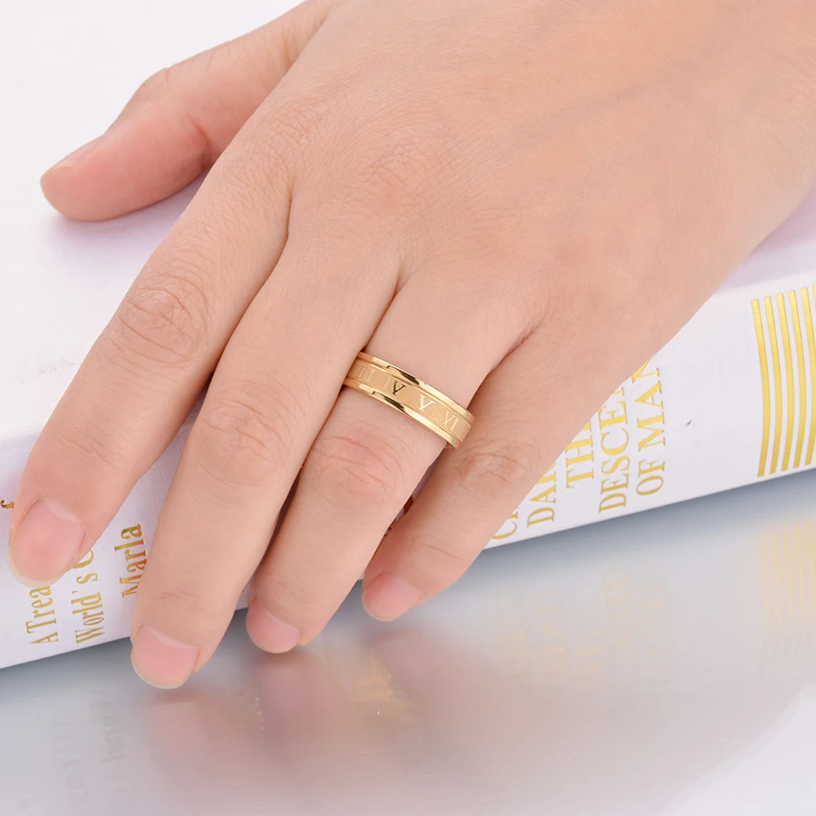 Main Stone Color: Green, Ring Size: 10.25 - Letdiffery 6mm Punk Roman Numerals Rings High Quality Stainless Steel Women Men Jewelry For Wholesale Dropshipping