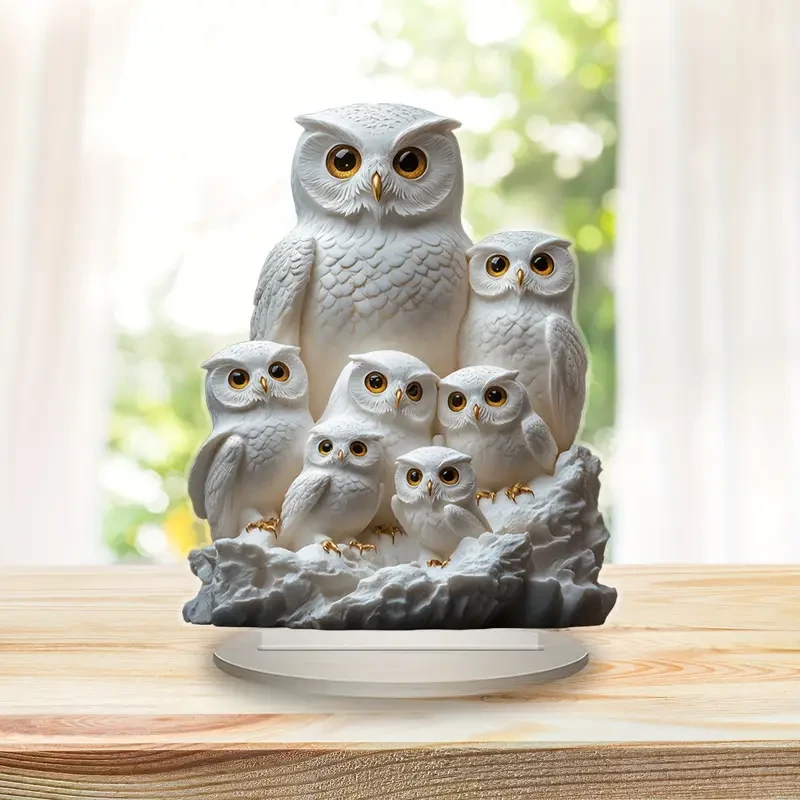 Charming Owl Family Acrylic Decor