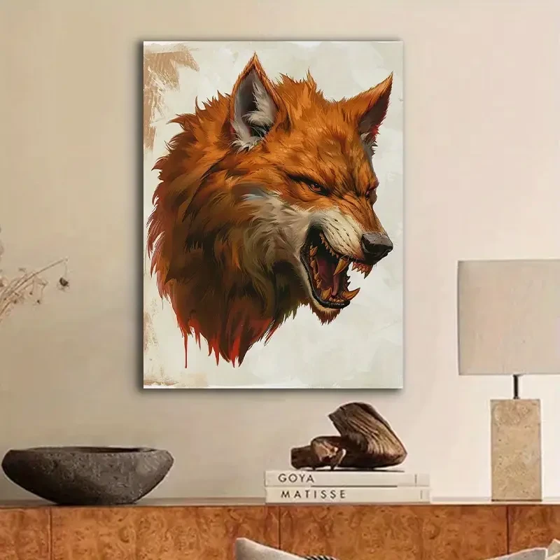 1pc, Angry Wolf Head Canvas Art Print