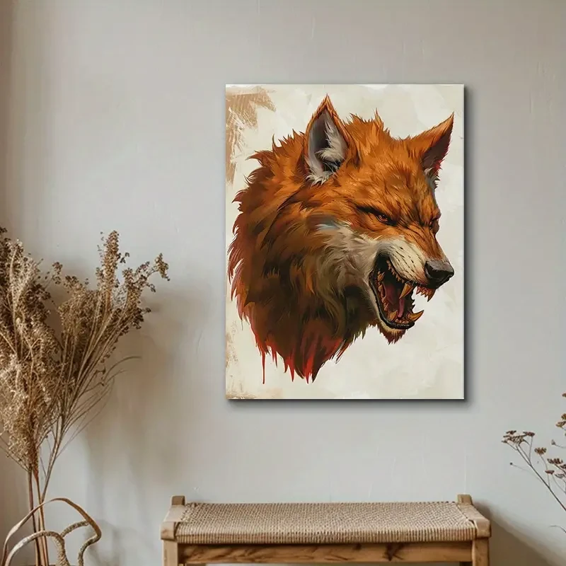 1pc, Angry Wolf Head Canvas Art Print