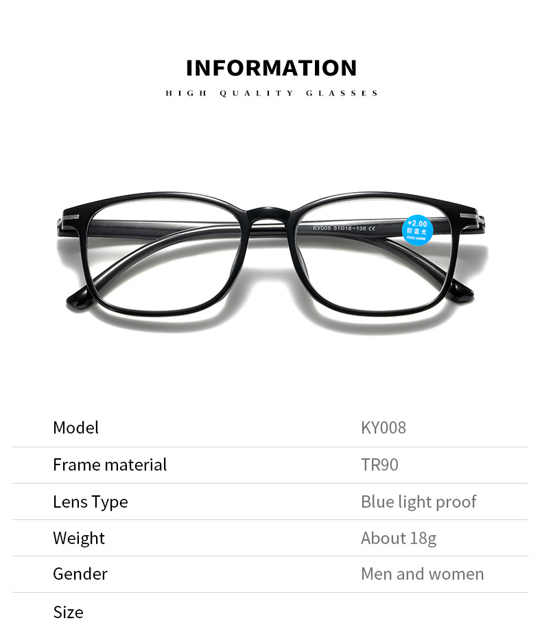 Eye Prescription: +400, Frame Color: black - New Anti Blue Light Reading Glasses Fashion Presbyopic Eyewear Men Women Sauqre Ultralight Hyperopia Eyeglasses +100 To +400