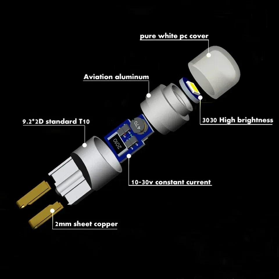Emitting Color: Yellow - 1PCS 3030 SMD 350LM T10 W5W LED Car Clearance Lights Reading Lamp Auto Vehicle Dome Door Bulb Accessories Pure White 6000K