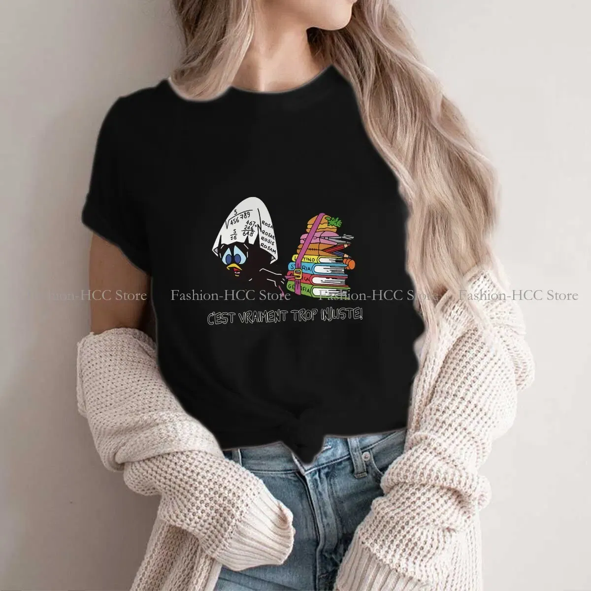 Color: black, Size: XXL - Calimero Cartoon Polyester TShirt for Women C'est Vraiment Trop Basic Summer Tee T Shirt Novelty Trendy